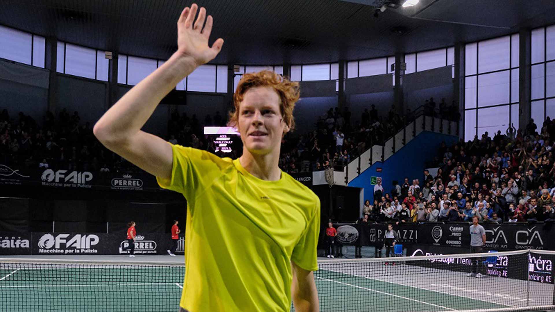 <a href='https://wwwx.atptour.com/en/players/jannik-sinner/s0ag/overview'>Jannik Sinner</a> at the 2019 Bergamo Challenger.