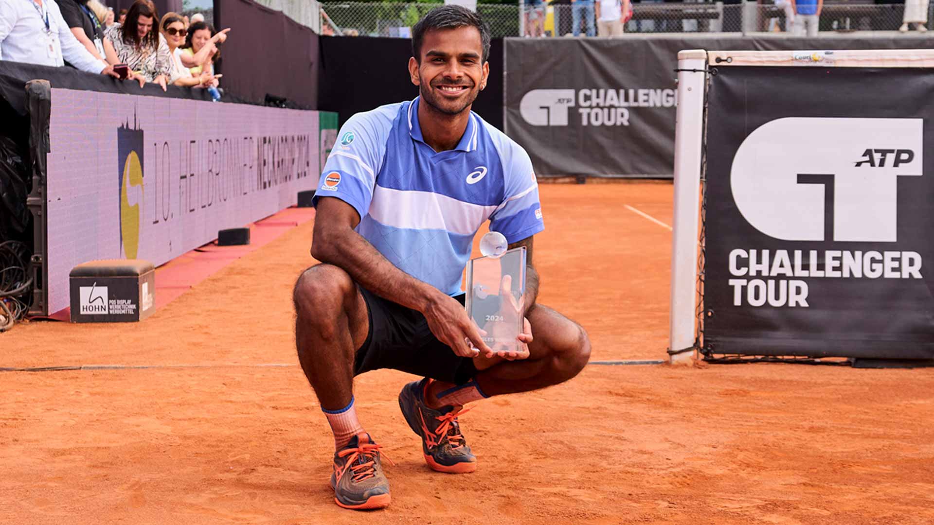 <a href='https://wwwx.atptour.com/en/players/sumit-nagal/n897/overview'>Sumit Nagal</a> wins the ATP Challenger Tour 100 event in Heilbronn, Germany.