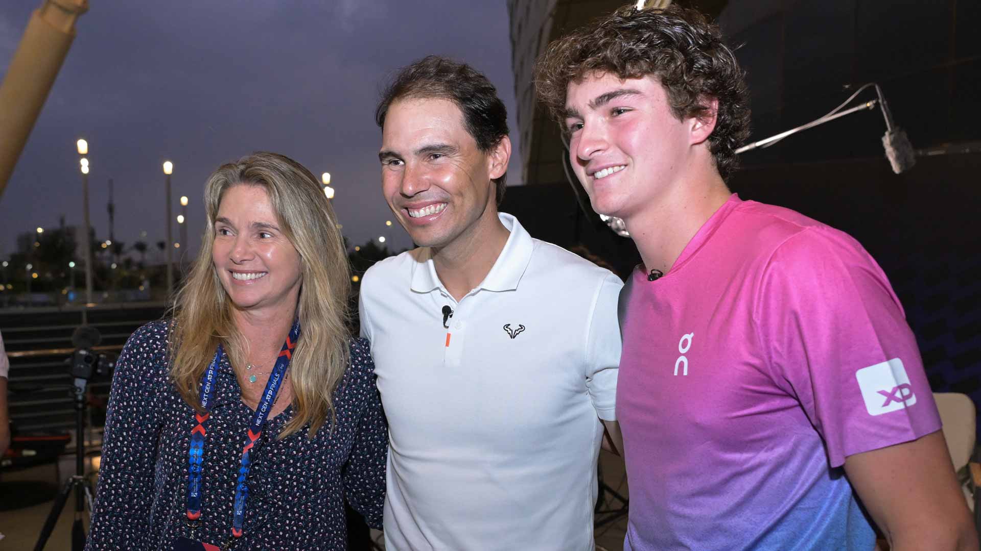 Roberta Fonseca, Rafael Nadal and Joao Fonseca on Friday in Jeddah.