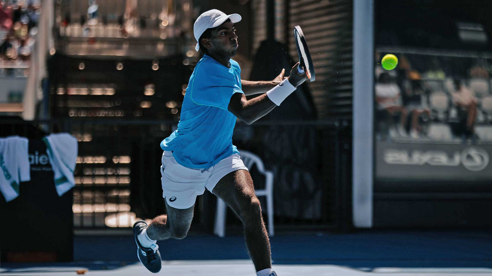 Nishesh Basavareddy defeats Francisco Comesana on Tuesday at the ASB Classic in Auckland.